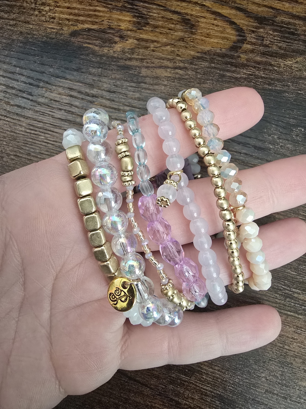 Plunder Gold and Pink Pastel Beaded Bracelet Stack